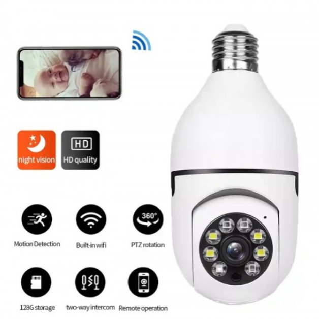 Ampoule Camera IP-WIFI FULL HD 1080P - 360° Motorisé